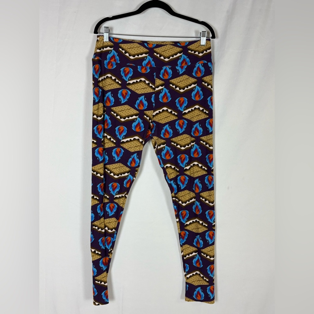 LuLaRoe Two Pairs Summer Theme Leggings S'mores Print, Cheeseburger Print